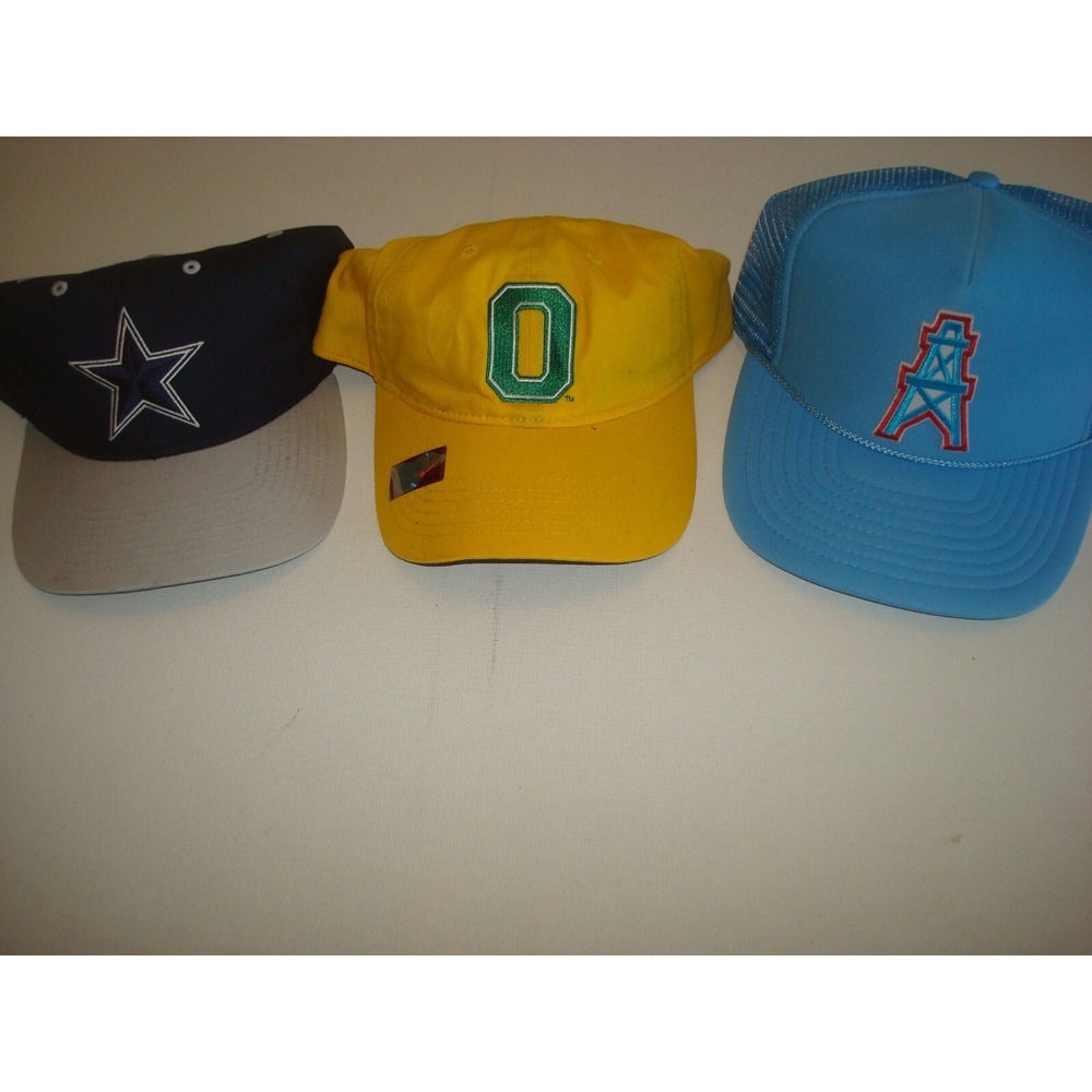 3PC LOT OILERS COWBOYS OREGON SPORTS    90S SNAPBACK‎  HAT CAP VINTAGE EE3